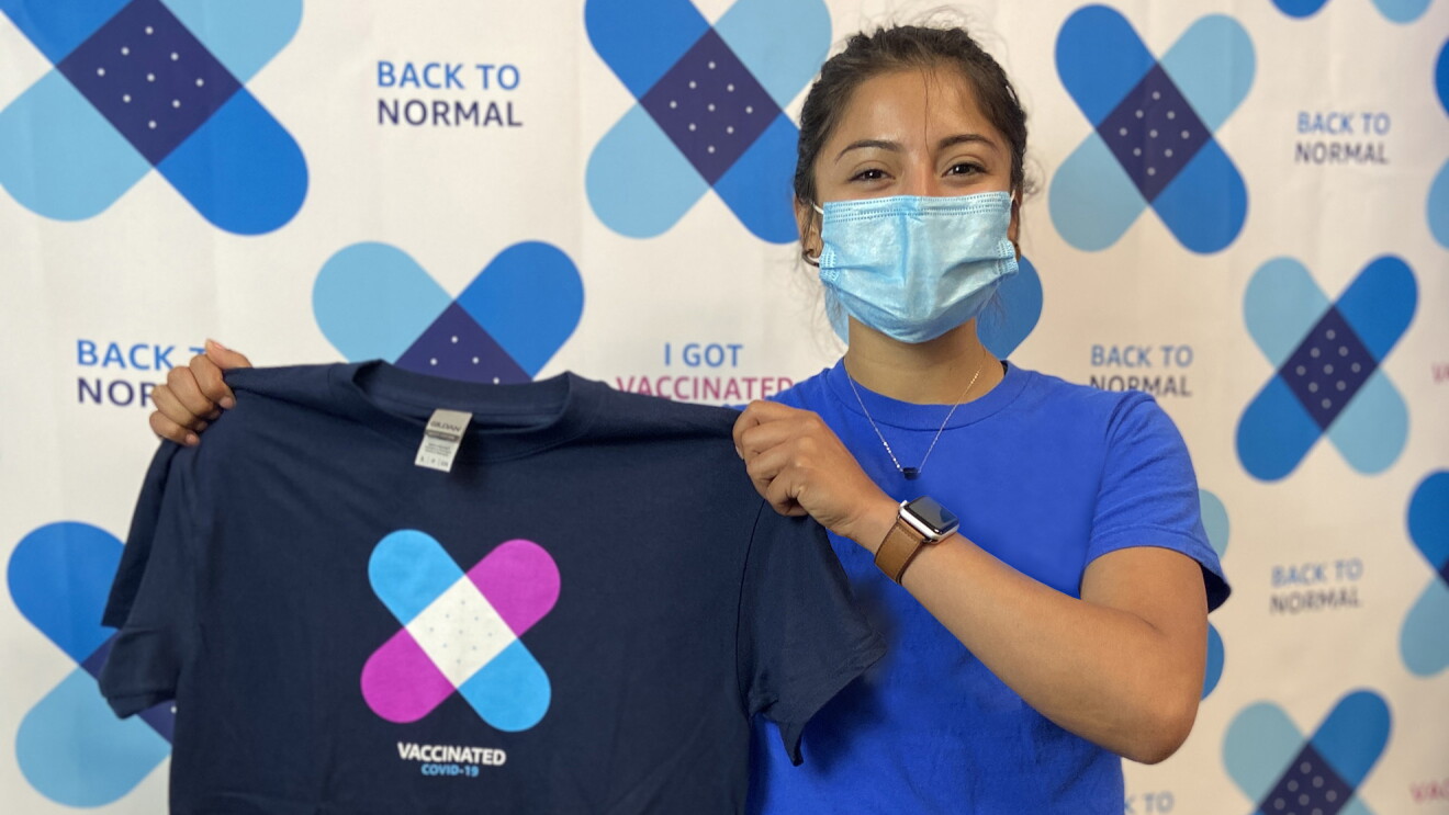 Amazon employee at a COVID-19 vaccination event