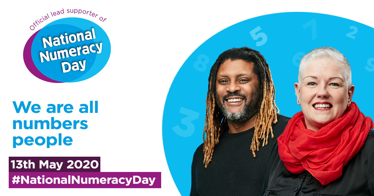 A close up image of National Numeracy Day Hero's Oreleo and Cara. They are in a blue bubble with numbers surrounding them.