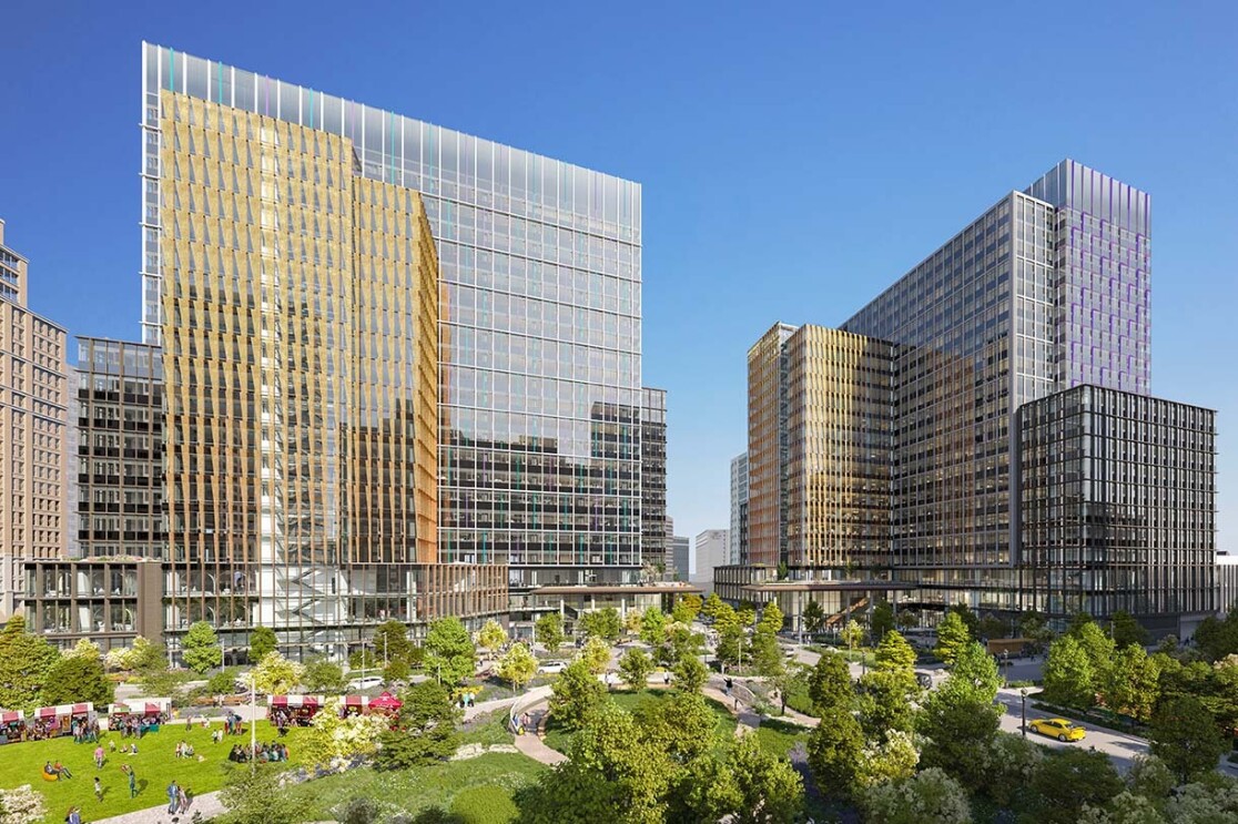 Image renderings showing the Met Park at Amazon's second headquarters in Arlington, Virginia.