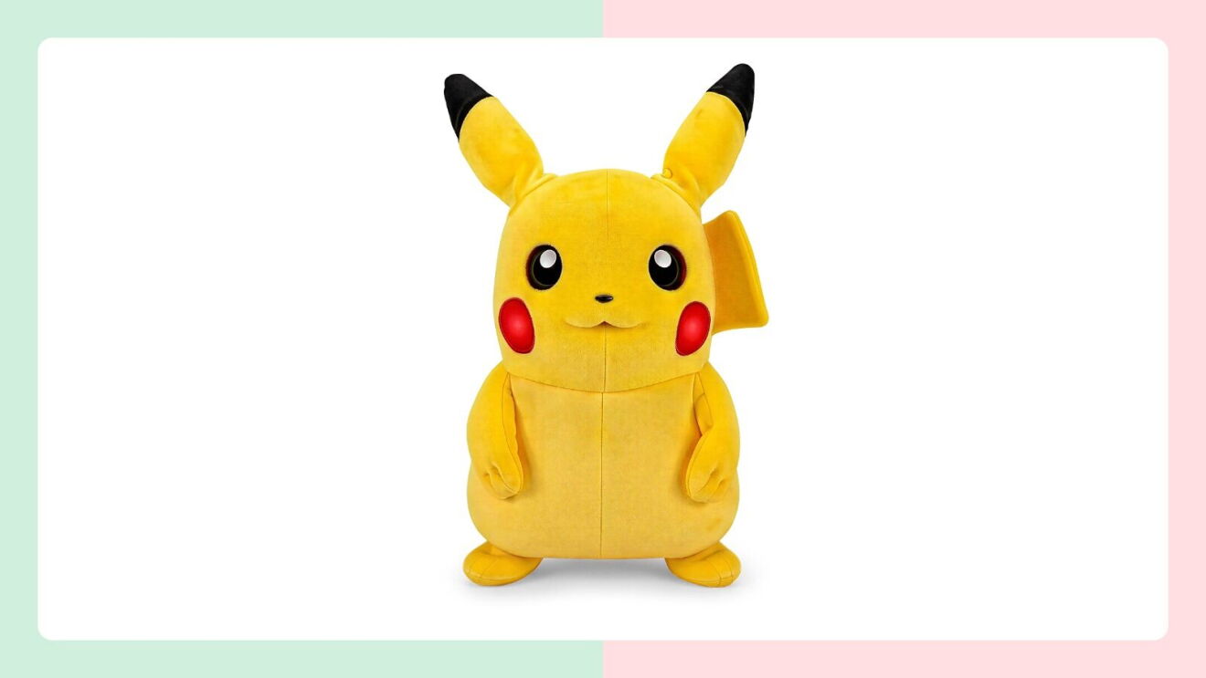 Yellow Pikachu stuffed animal standing upright