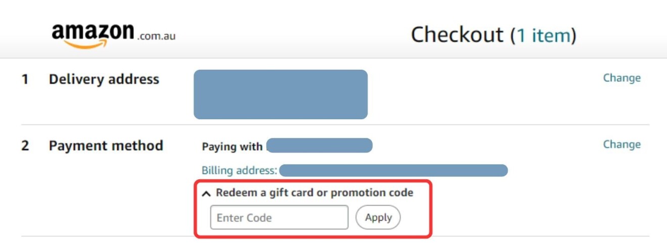 Amazon.com.au Gift Card Redeeming Dashboard