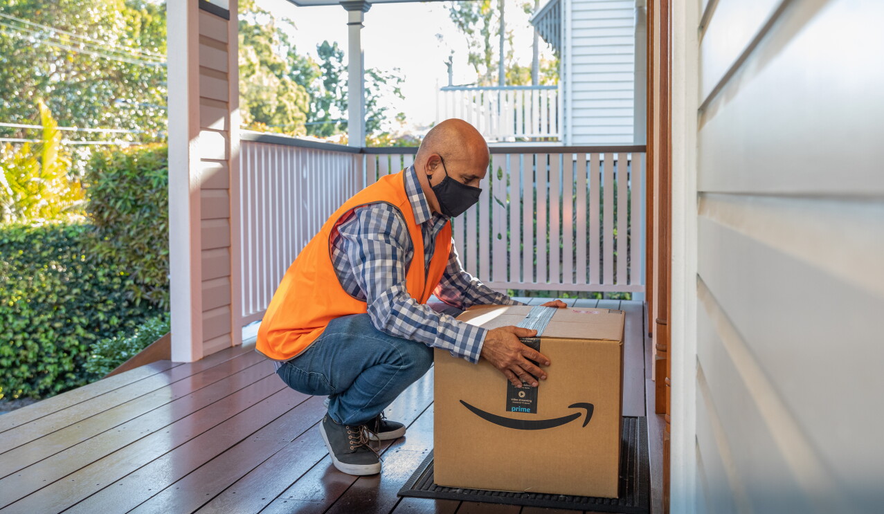 Samir delivering an Amazon parcel