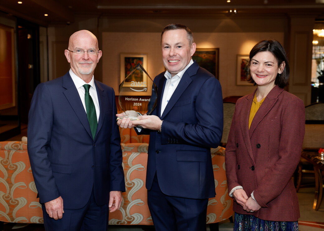 Photo from Left to Right, Neil Morris (AWS Country Lead), PJ Flanagan (H&MV), Niamh Gallagher, Director AWS)