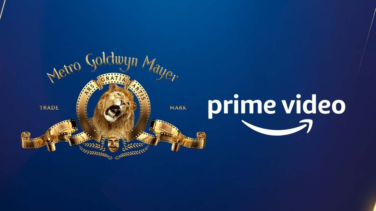 Metro Goldwyn Mayer (MGM) logo and trademark, alongside Prime Video logo on a blue background. 