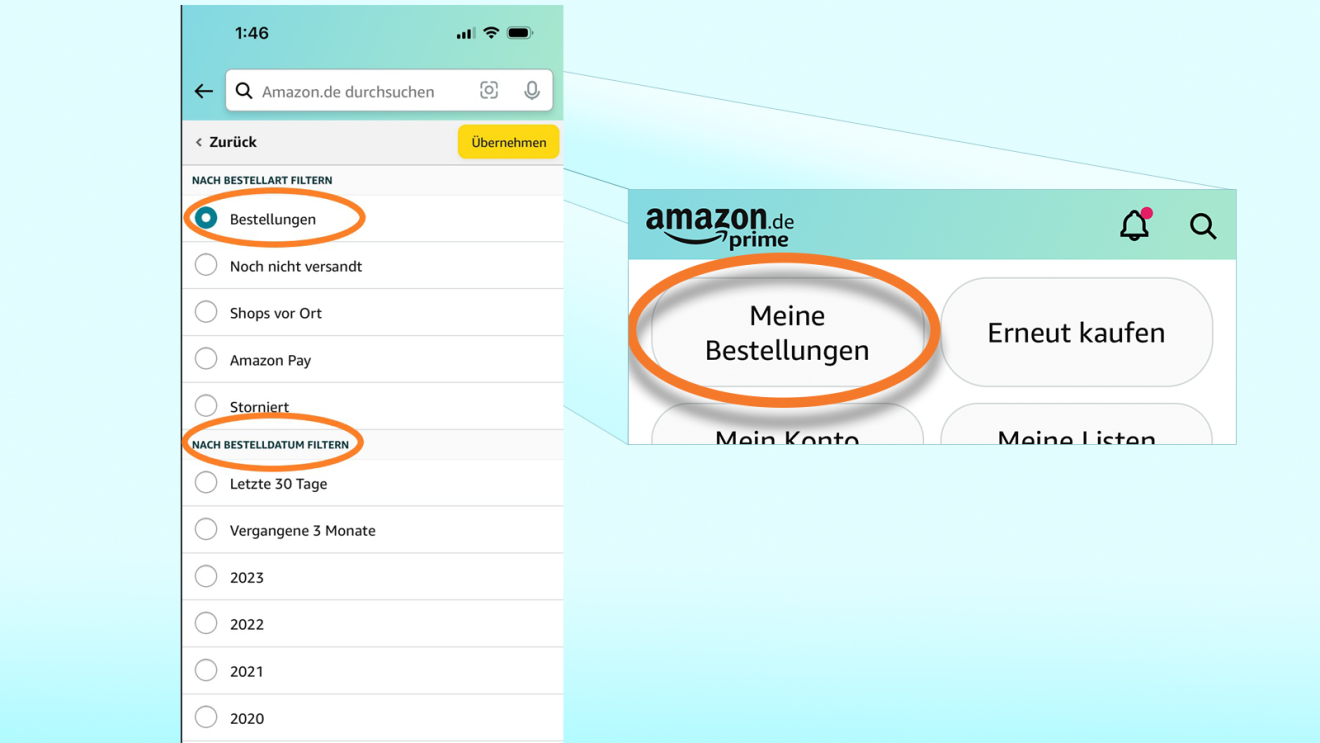 Screenshot Amazon App "meine Bestellungen"