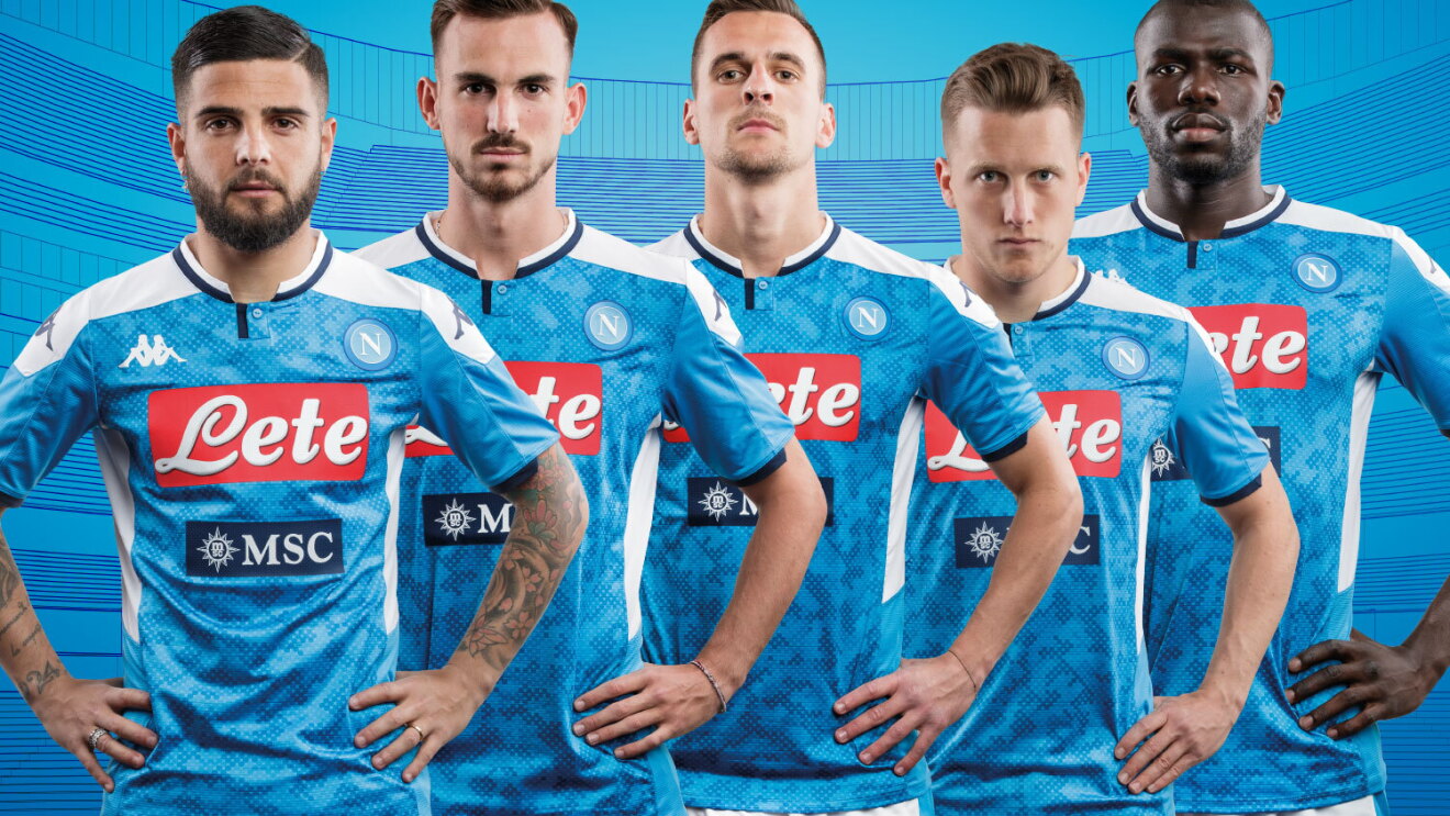 SCC Napoli team members wearing official jerseys now available at Amazon.