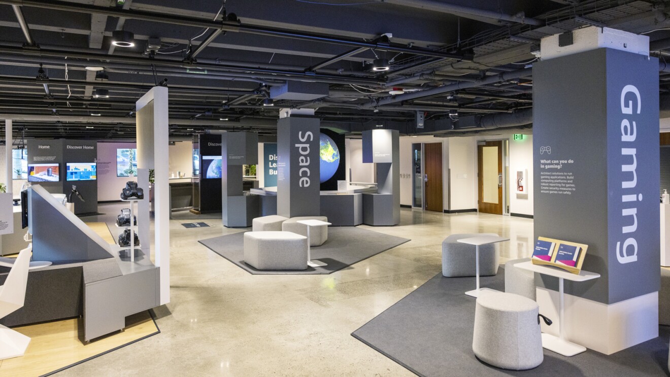 Images inside the AWS Skills Center in Seattle