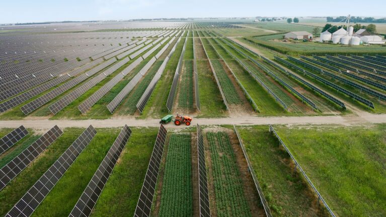 aerial view of solar panel rows in the madison fields solar project madison county OH