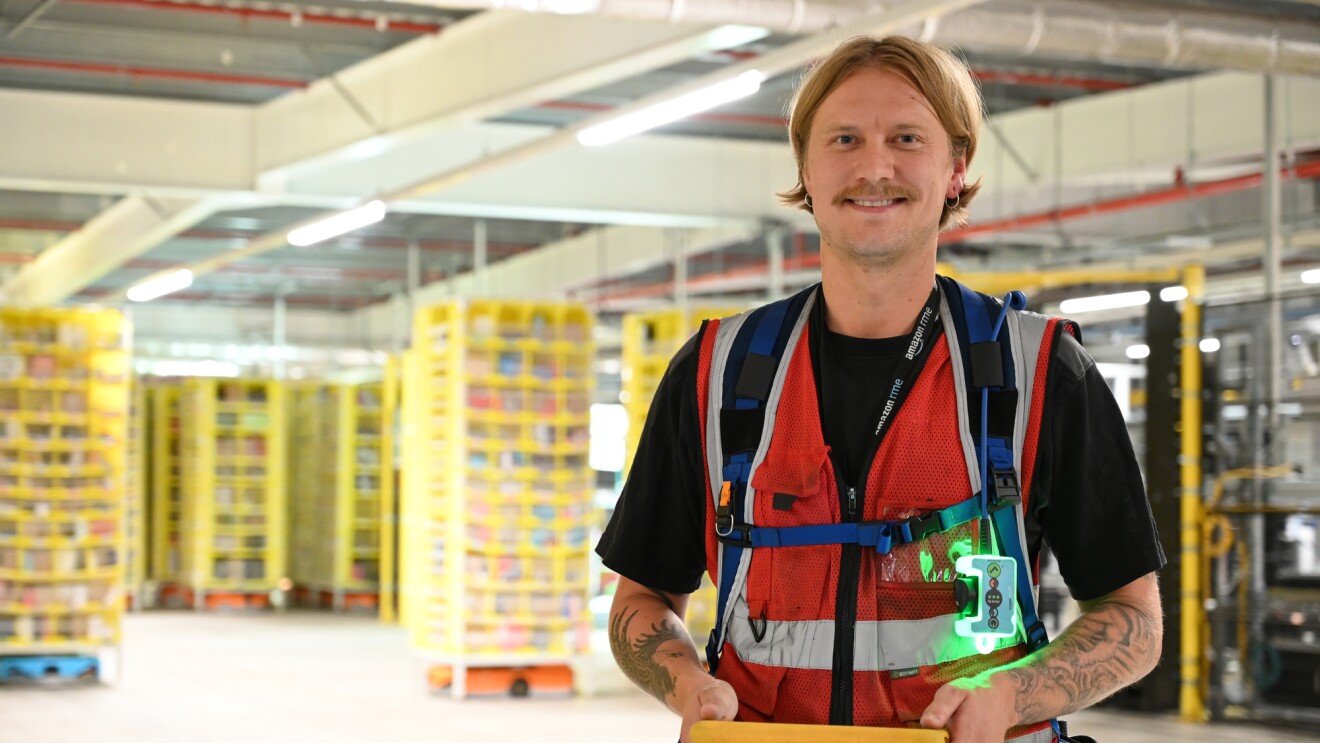 An engineer wearing a vest that lights up