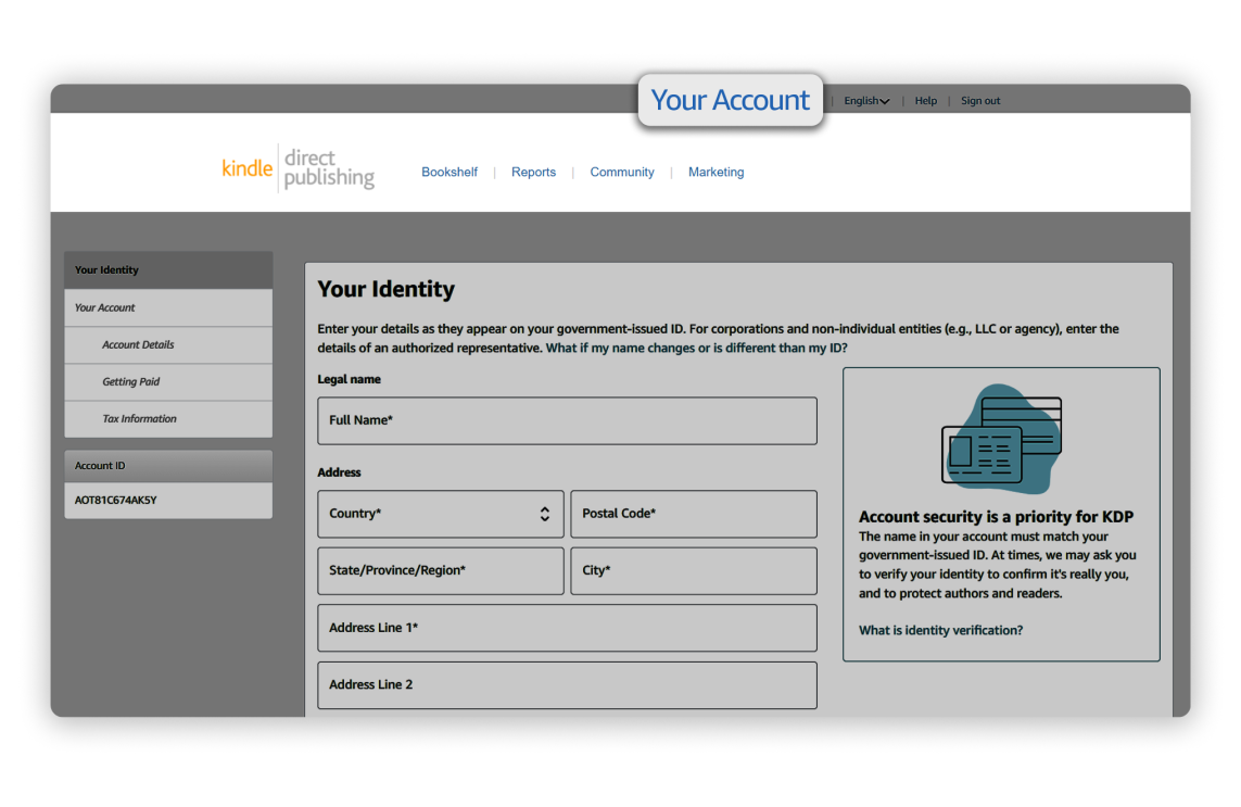 Kindle Direct Publishing account identity verification form