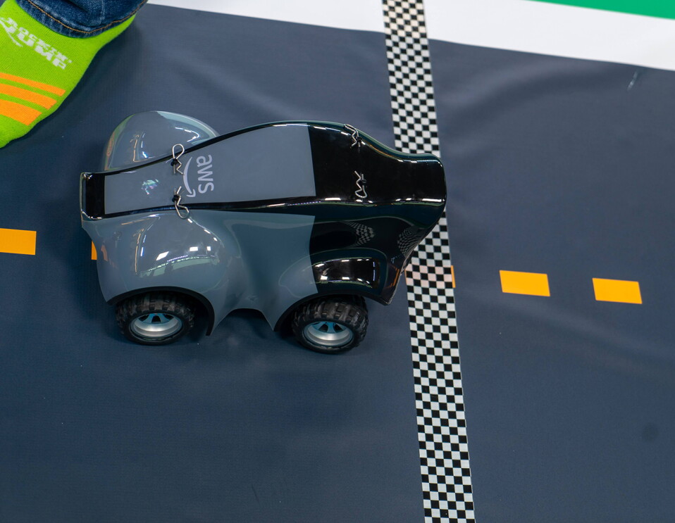 AWS DeepRacer car and track, a machine learning car with adult and kids' leagues