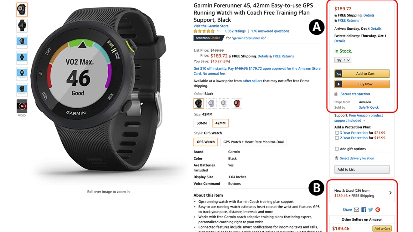 Amazon product page - Garmin device Foto