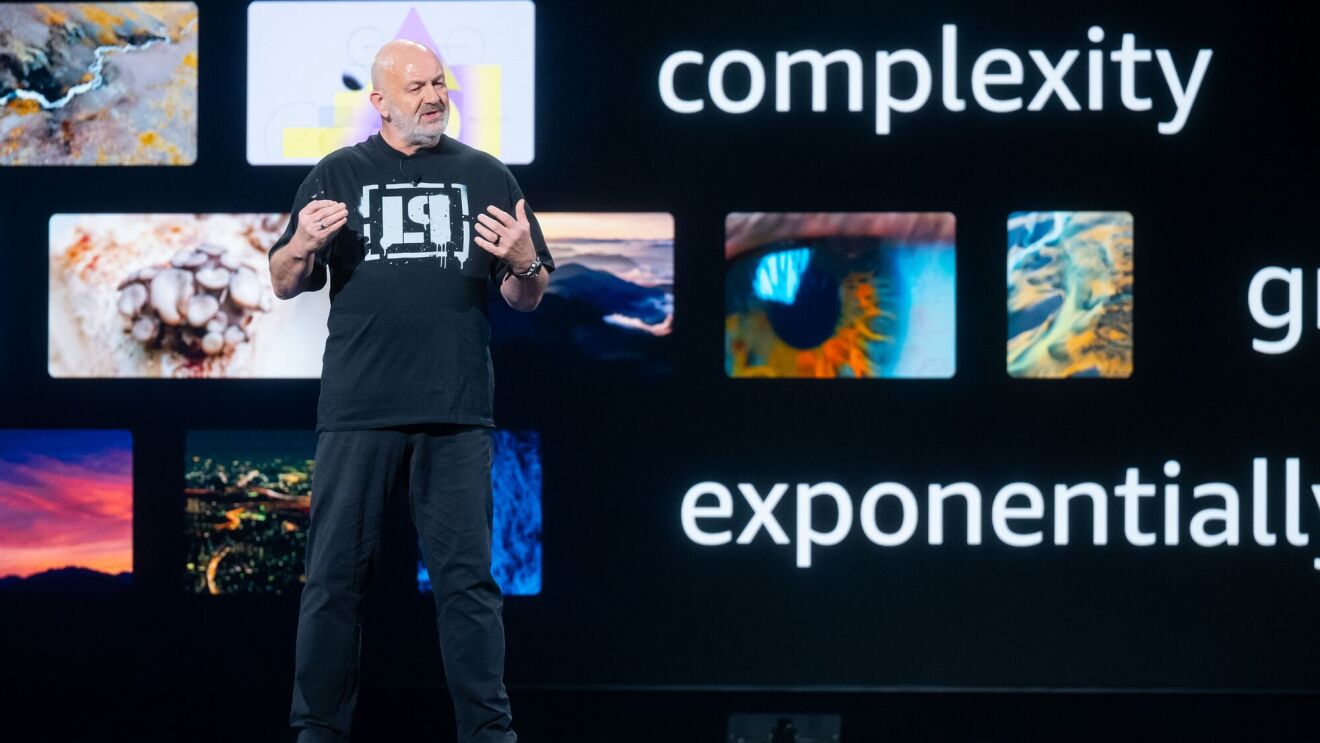 Amazon Chief Technology Officer Werner Vogels speaking on stage at re:Invent 2024.
