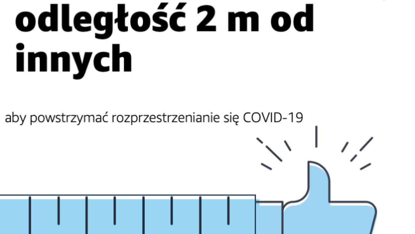Odpowiednie oznakowania w centrach logistyki Amazon przypominają pracownikom o tym, aby utrzymywali odległość co najmniej 2 metrów od siebie.