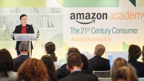 European Commissioner Věra Jourová gives a speech to Amazon Academy participants.