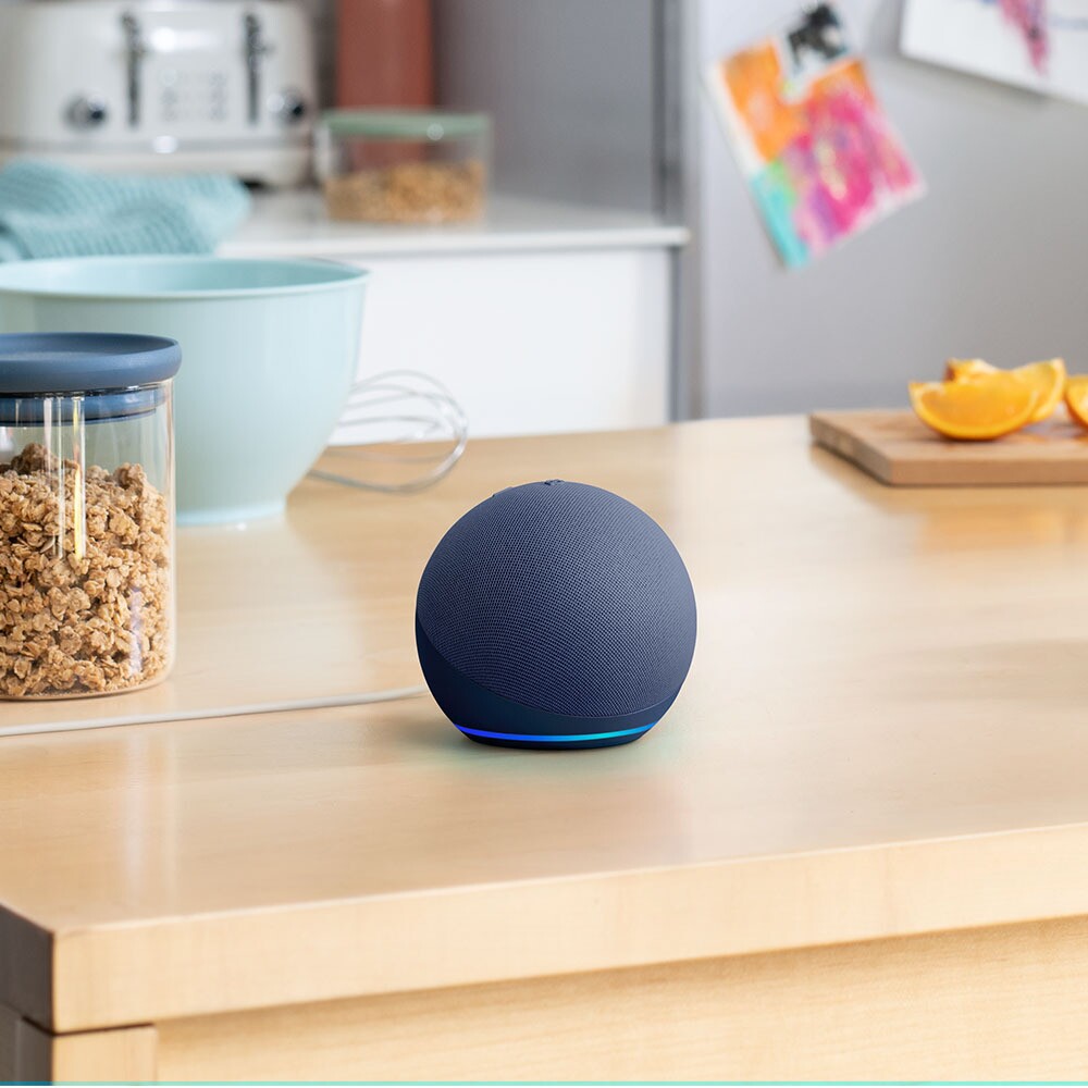 Echo Dot being used as a voice activated smart home hub for elderly care