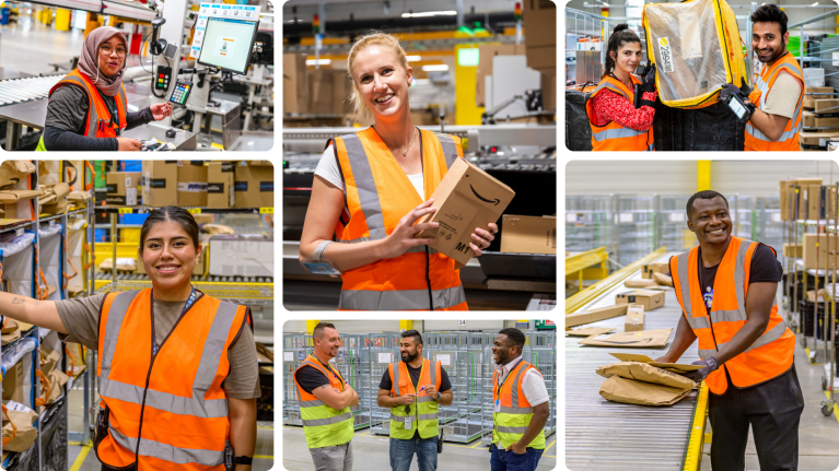 Bilder von Mitarbeiterinnen und Mitarbeiter in der Logistik.