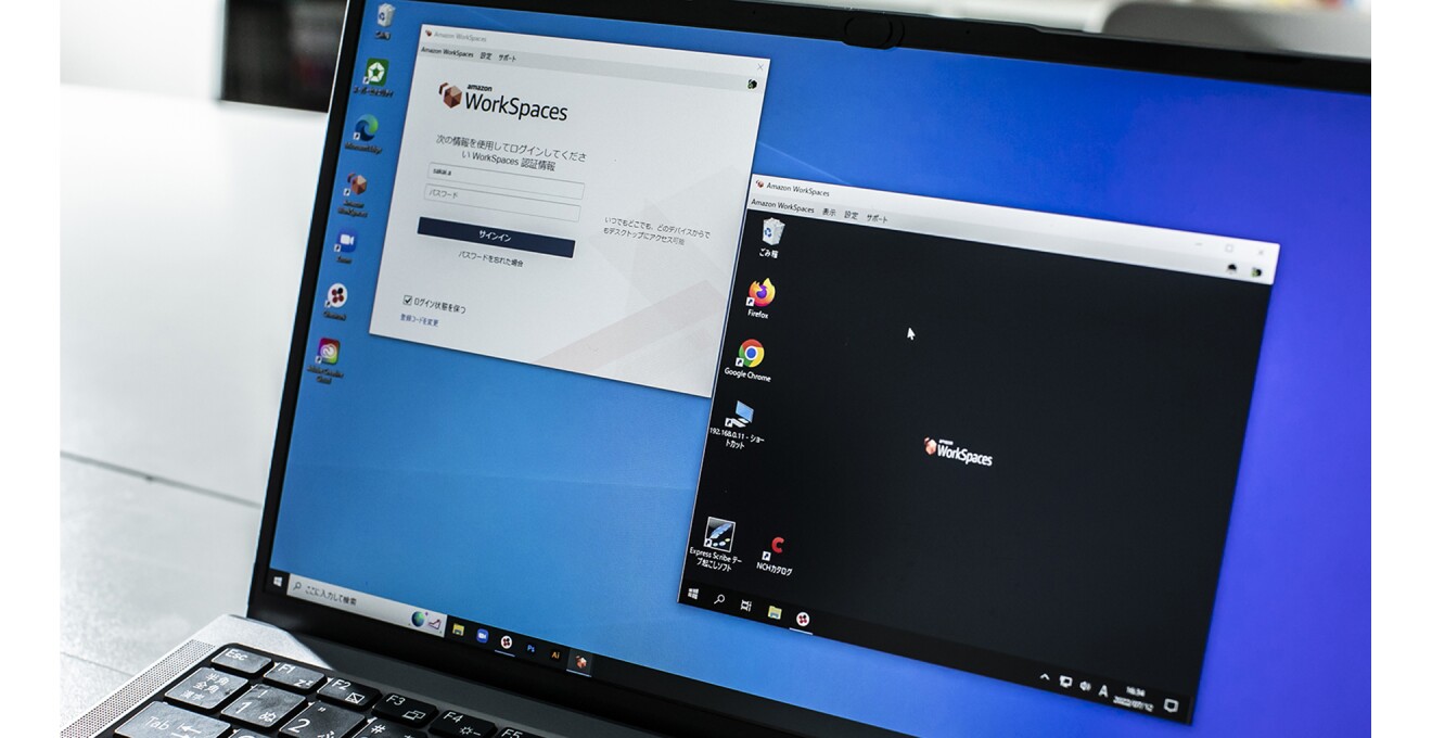 パソコンのデスクトップ上に、仮想デスクトップのウィンドウが表示されている写真