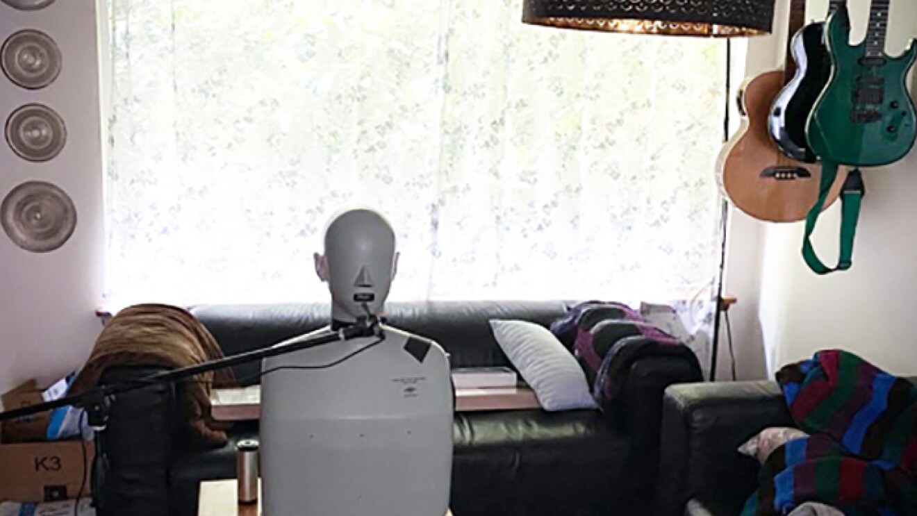 A HATS device referred to as "HAL" in an Amazon employee's living room