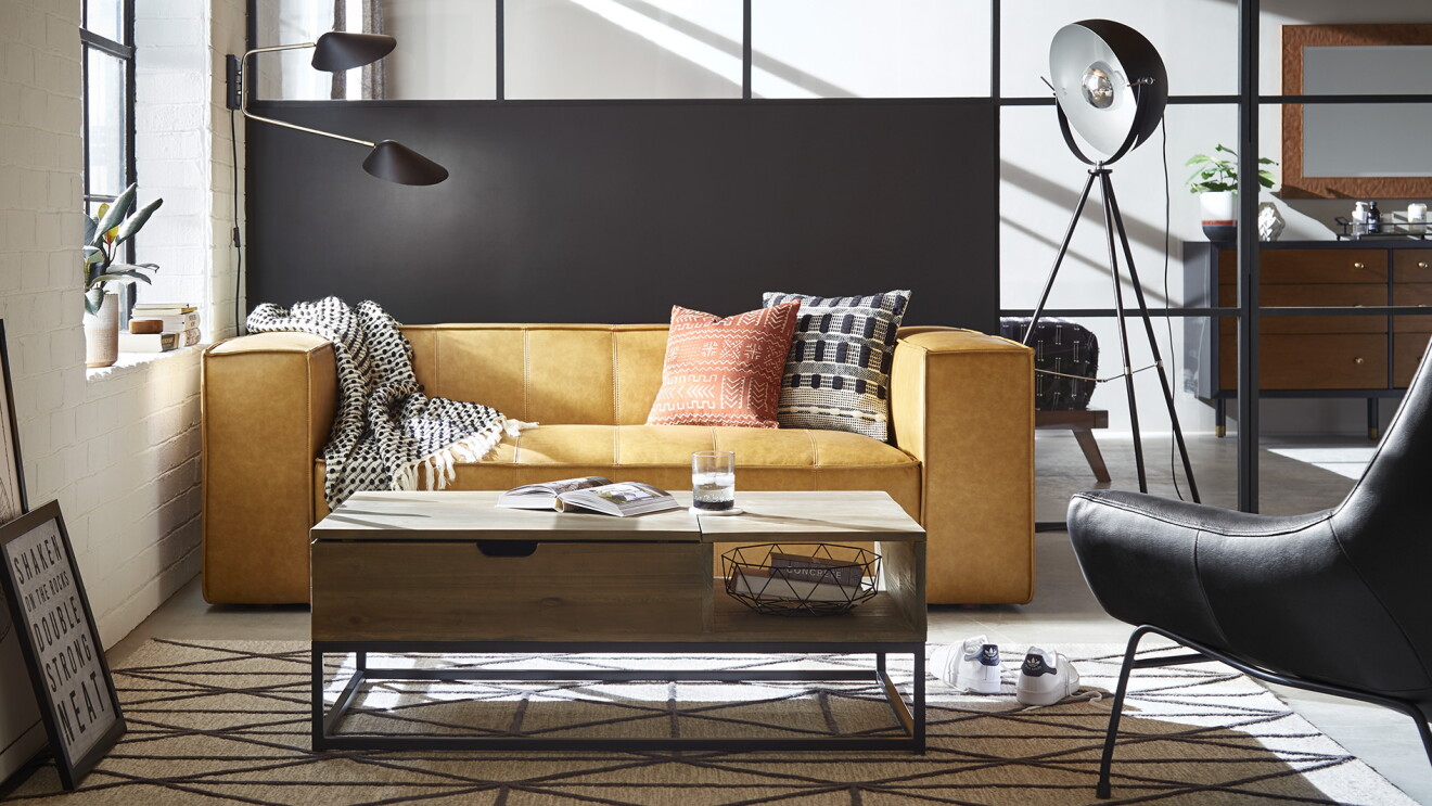 An interior room scene, highlighting a collection of Rivet home decor items. 