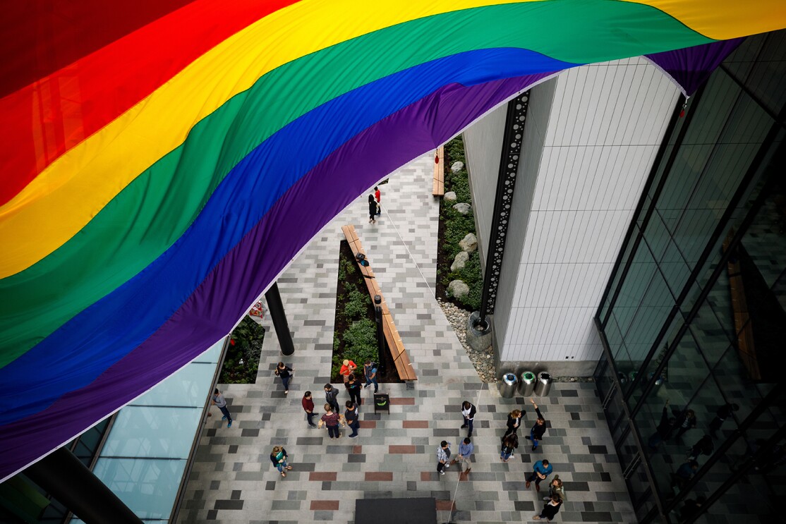 LGBTQ Pride flag flies over Amazon's Seattle campus