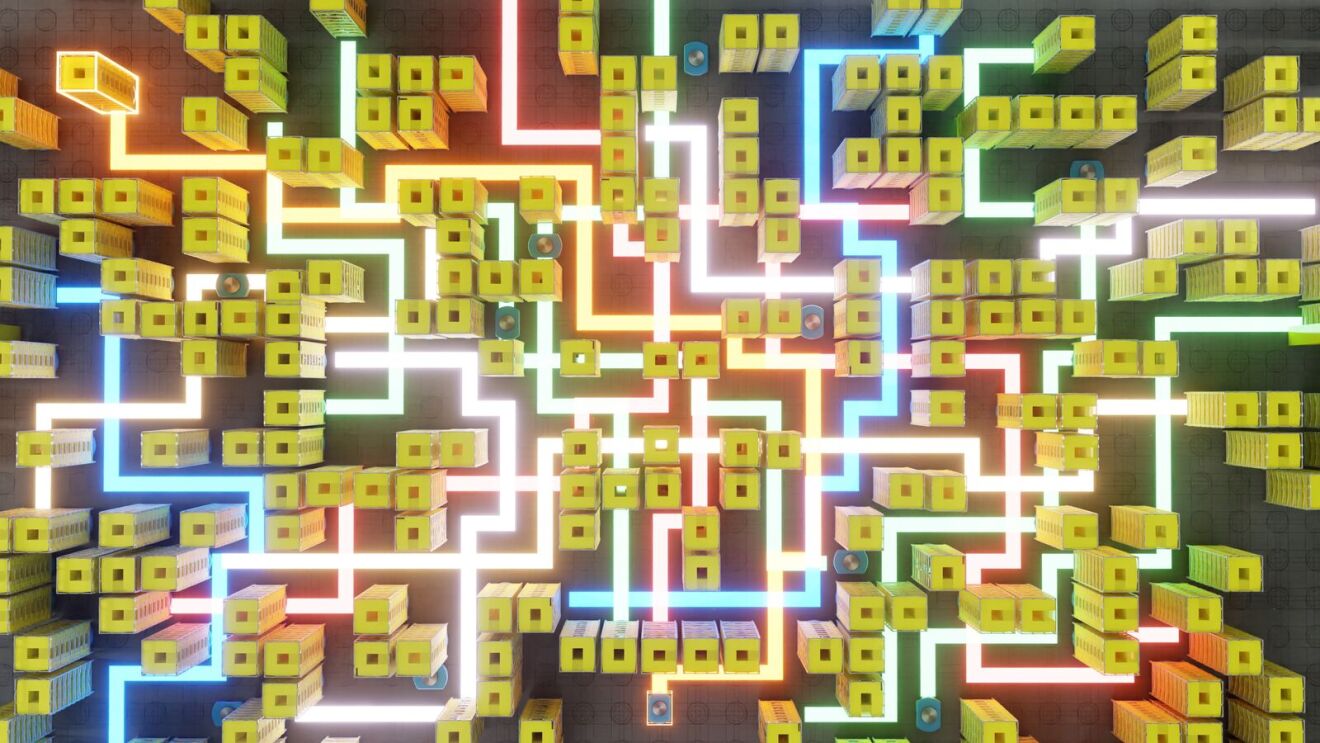 Complex 3D data structure represented by cubes and light connections