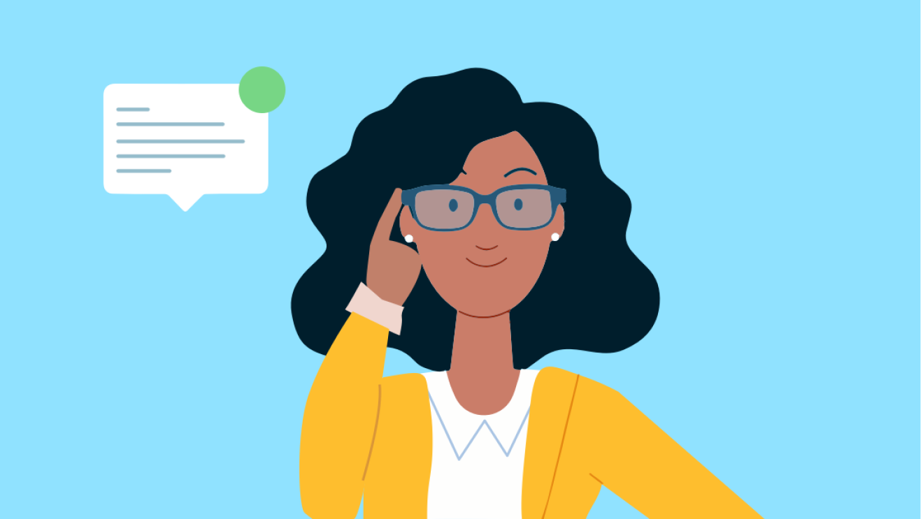 一个戴着Echo Frames眼镜的女人的插图图片。