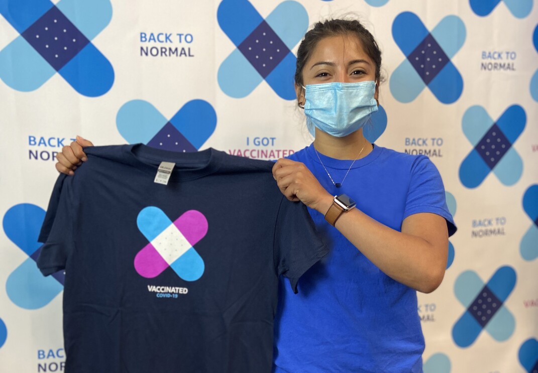 Amazon employee at a COVID-19 vaccination event