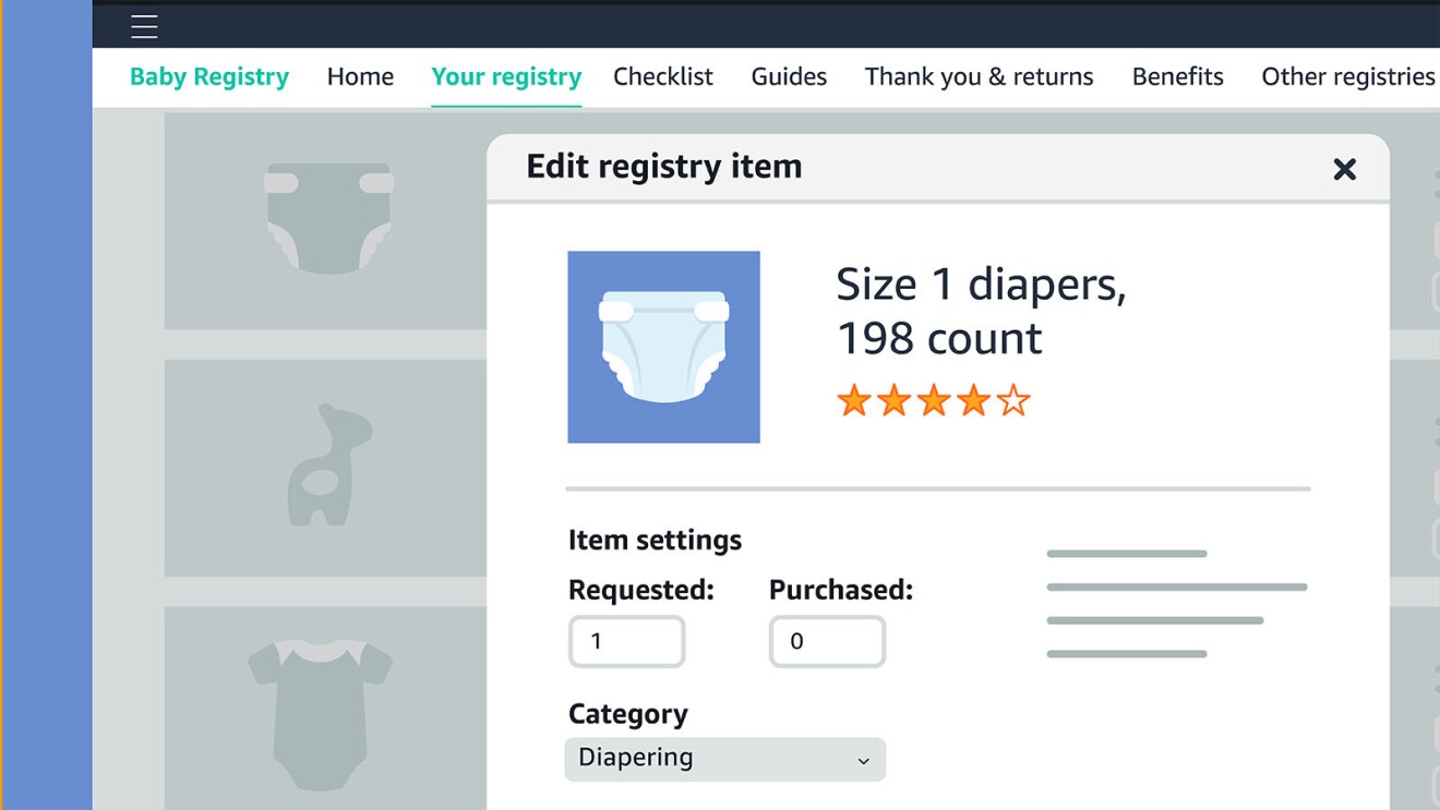 Online baby registry editor for diapers