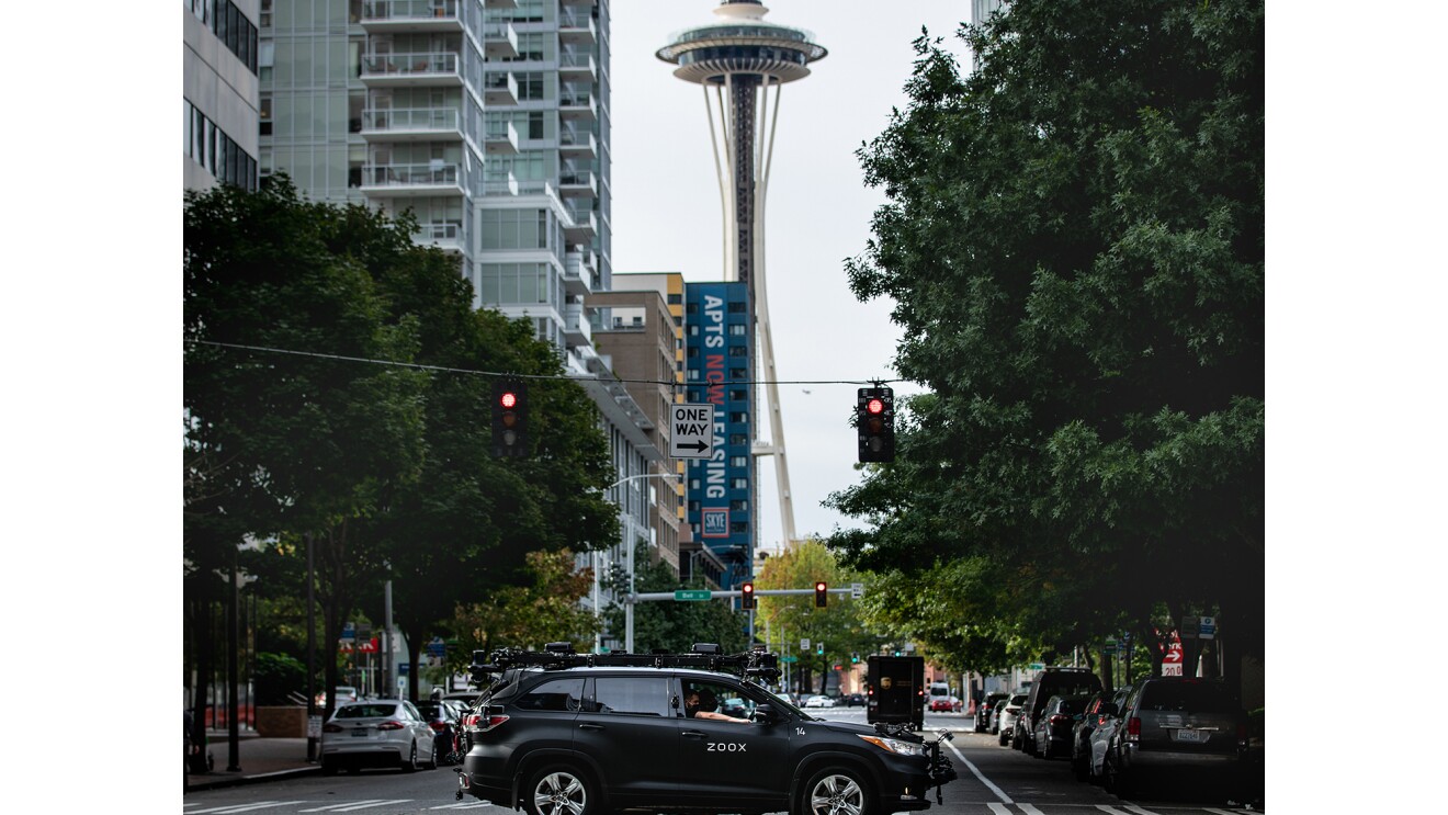 Zoox L3 autonomous vehicle driving in the Puget Sound region