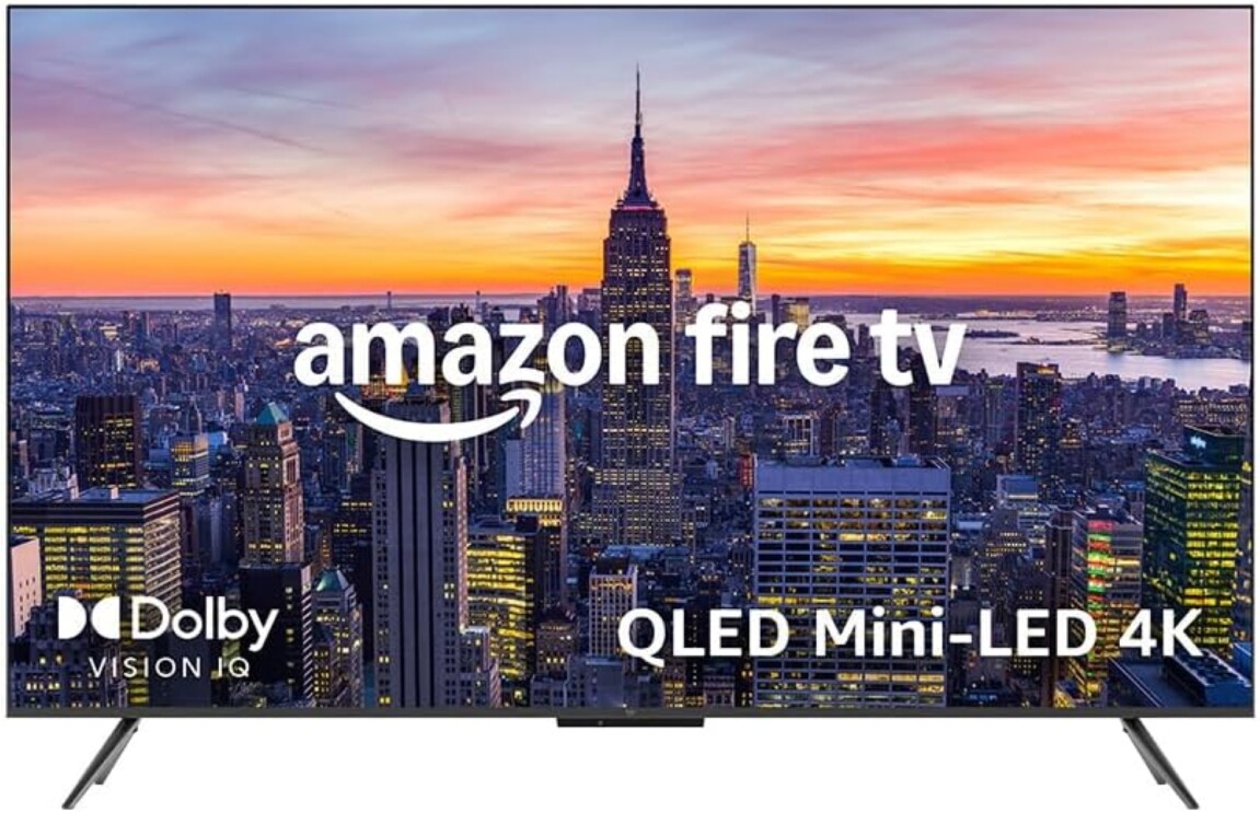 Amazon Fire TV front facing depecting a background of New York City as well as the respective features of the screen.