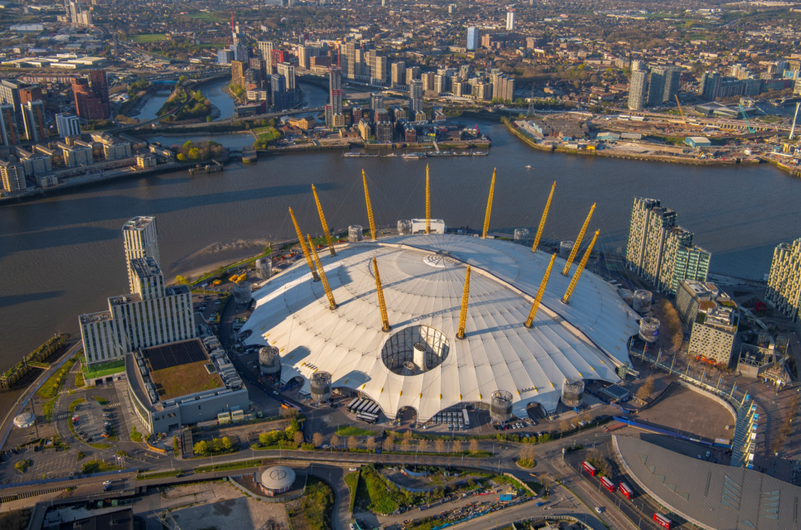 An aerial view of the O2 Arena in London