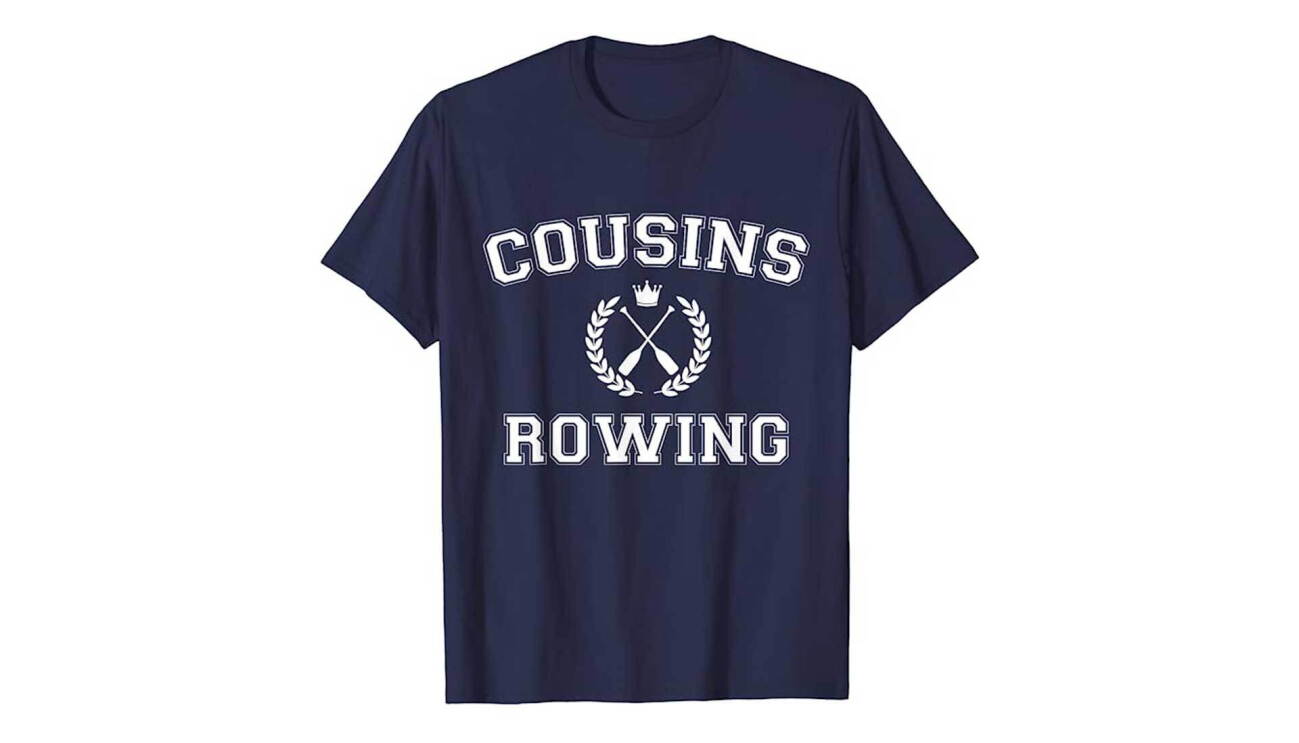 Image of "Cousins Rowing" navy blue graphic t-shirt.