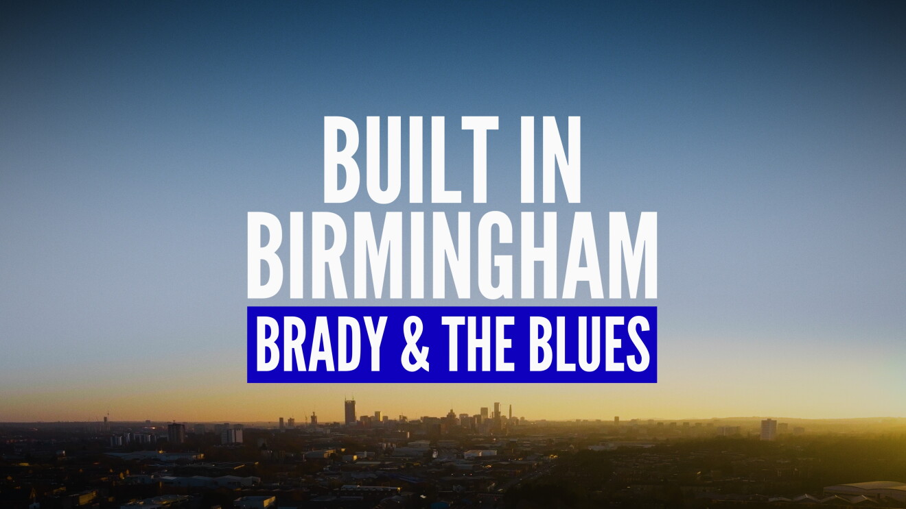 Birmingham skyline at sunset with 'Built In Birmingham' logo overlay
