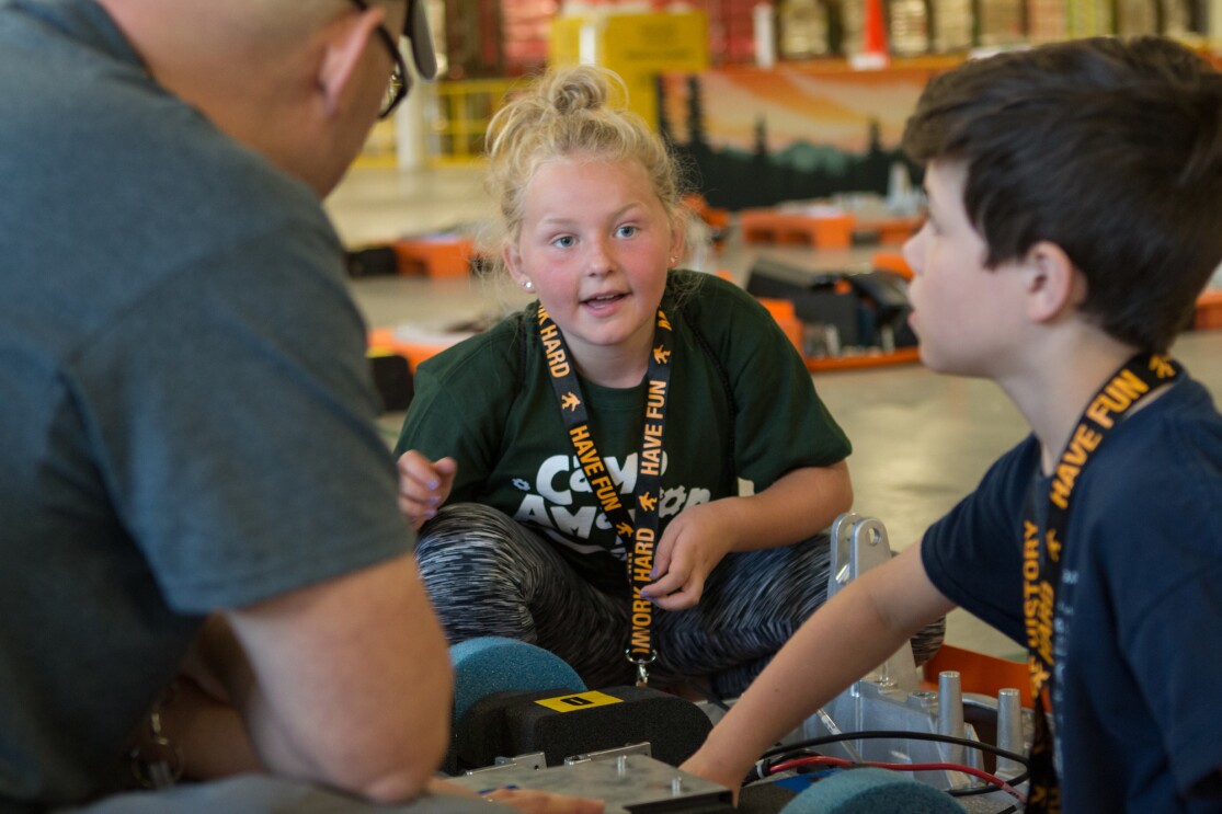 Young students at Camp Amazon event at the BFI3 fulfillment center