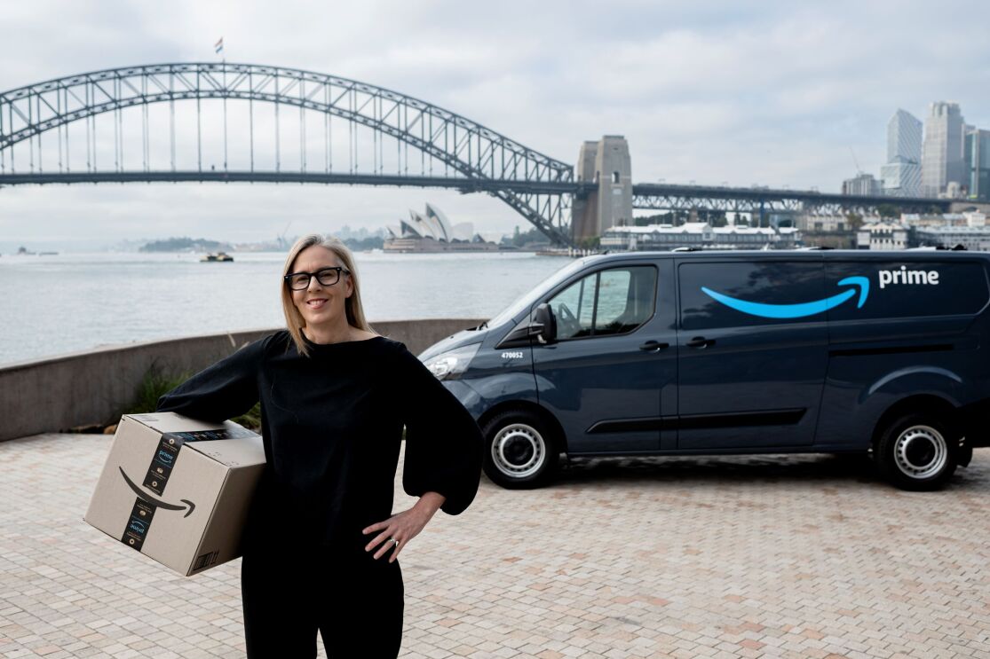 Janet Menzies, Country Manager for Amazon Australia in front of Prime Van