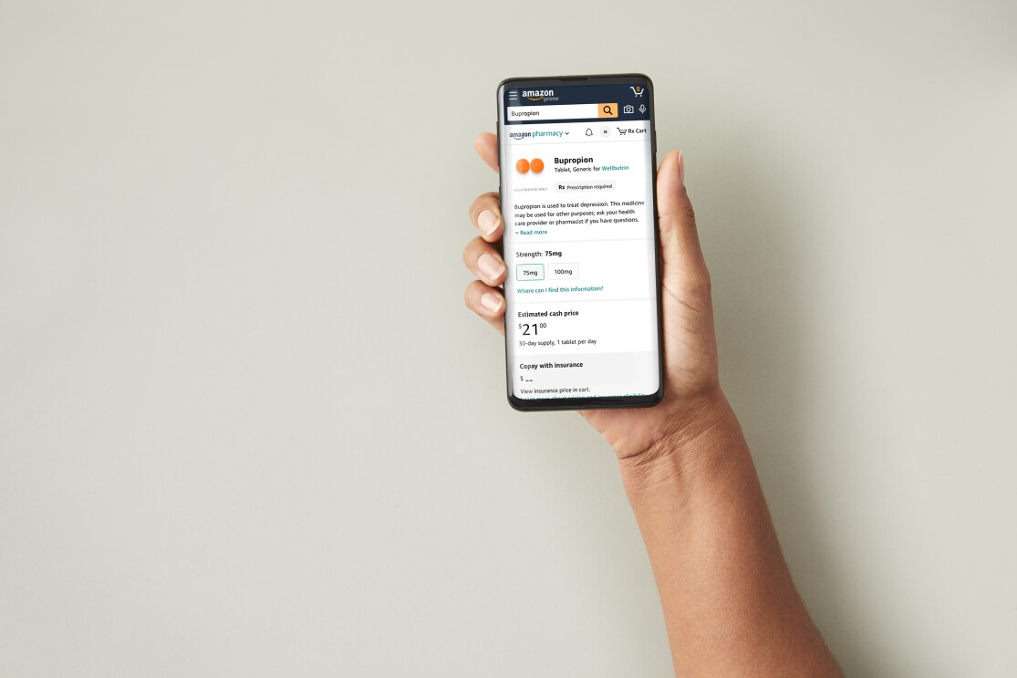 Amazon pharmacy showing on a phone screen.