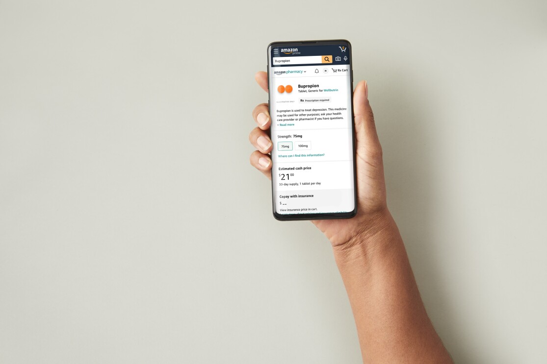 Amazon pharmacy showing on a phone screen. 