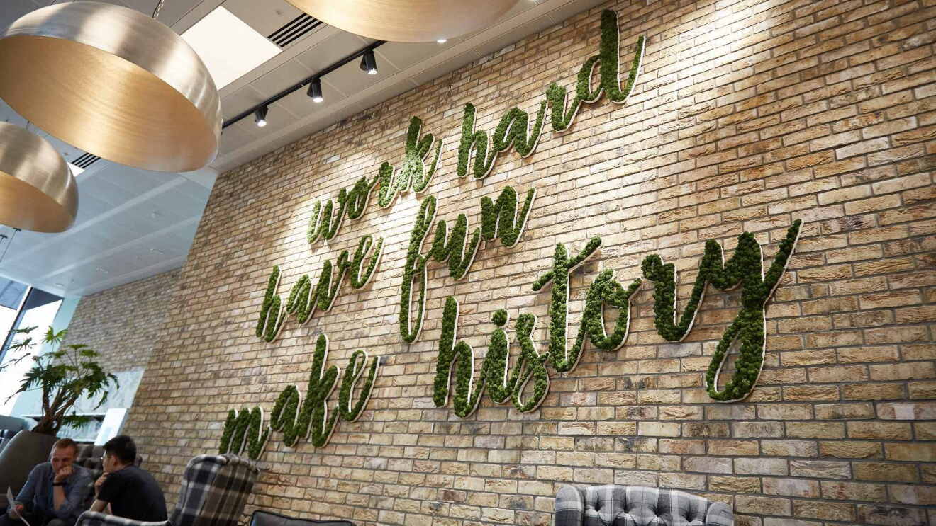 Background wall with letters Work Hard, Have Fun, Make History 