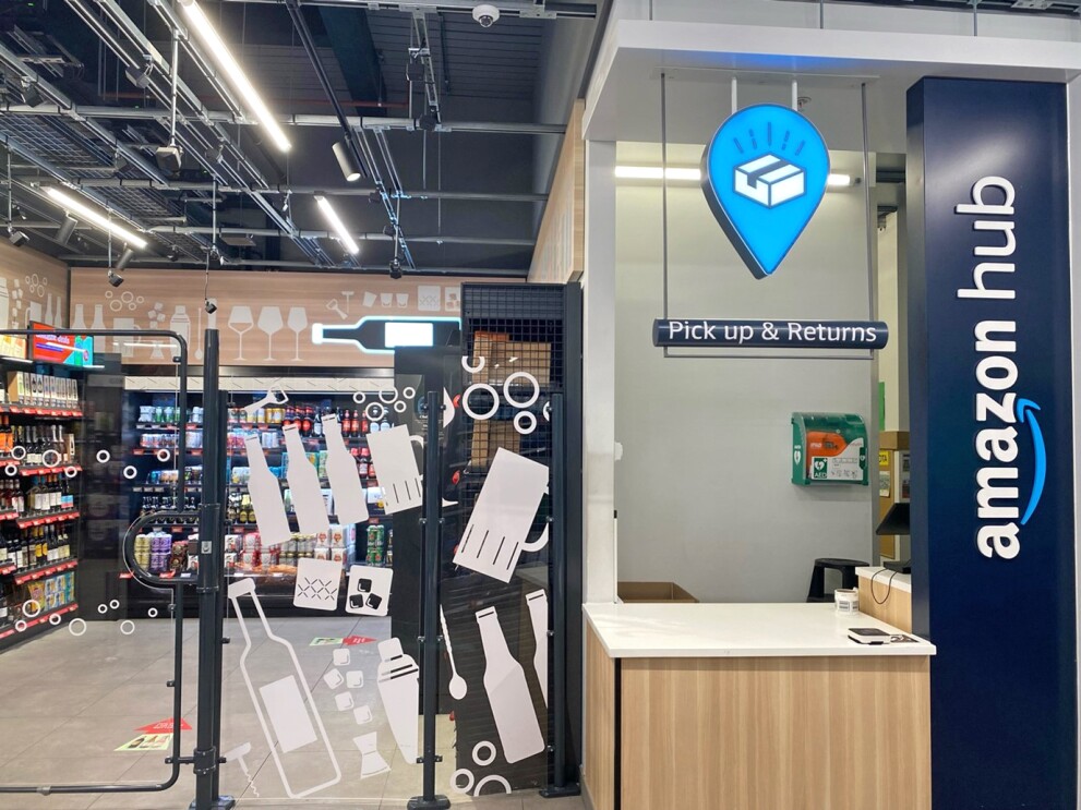 A pick up and return kiosk in a store