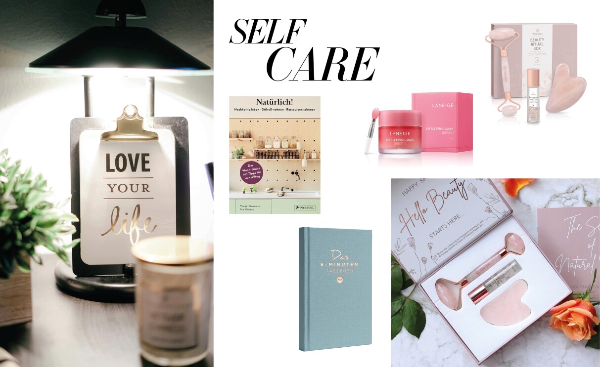 Collage mit verschiedenen Artikeln zu Self Care
