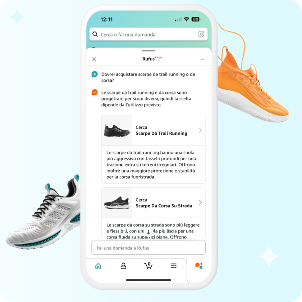 Telefono con l'assistente virtuale rufus di amazon