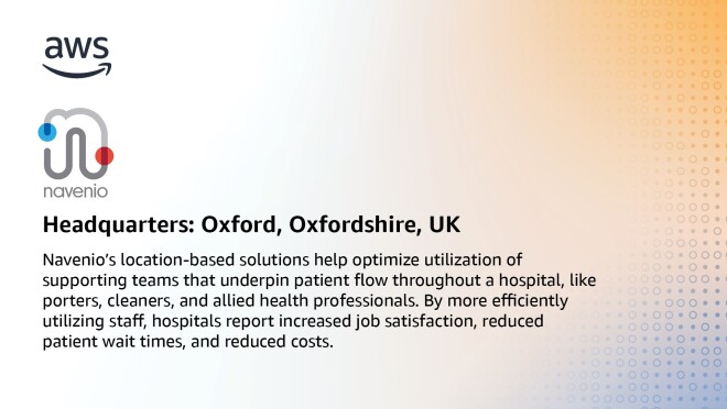 navenjo的信息图表,州,“Navenio定位解决方案帮助优化利用支持团队支撑病人流在一个医院,像搬运工,清洁工,和盟军卫生专业人员。更有效的利用员工,医院报告增加工作满意度,减少病人等待时间,降低了成本。”