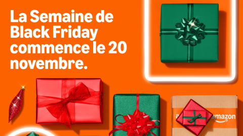 Promotion de la semaine du Black Friday avec des boîtes cadeaux colorées sur fond orange