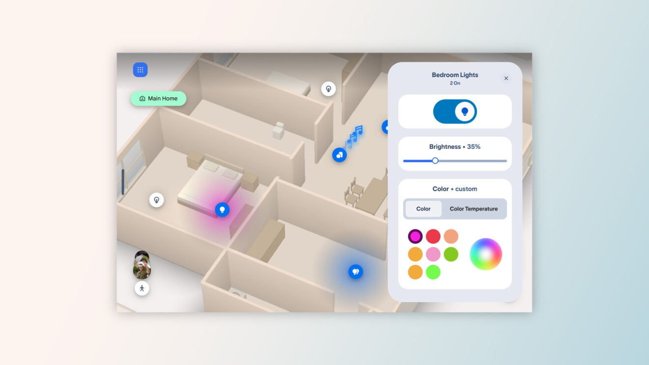 Alexa Home Map view of the interior of a home, with the feature to adjust smart lights.