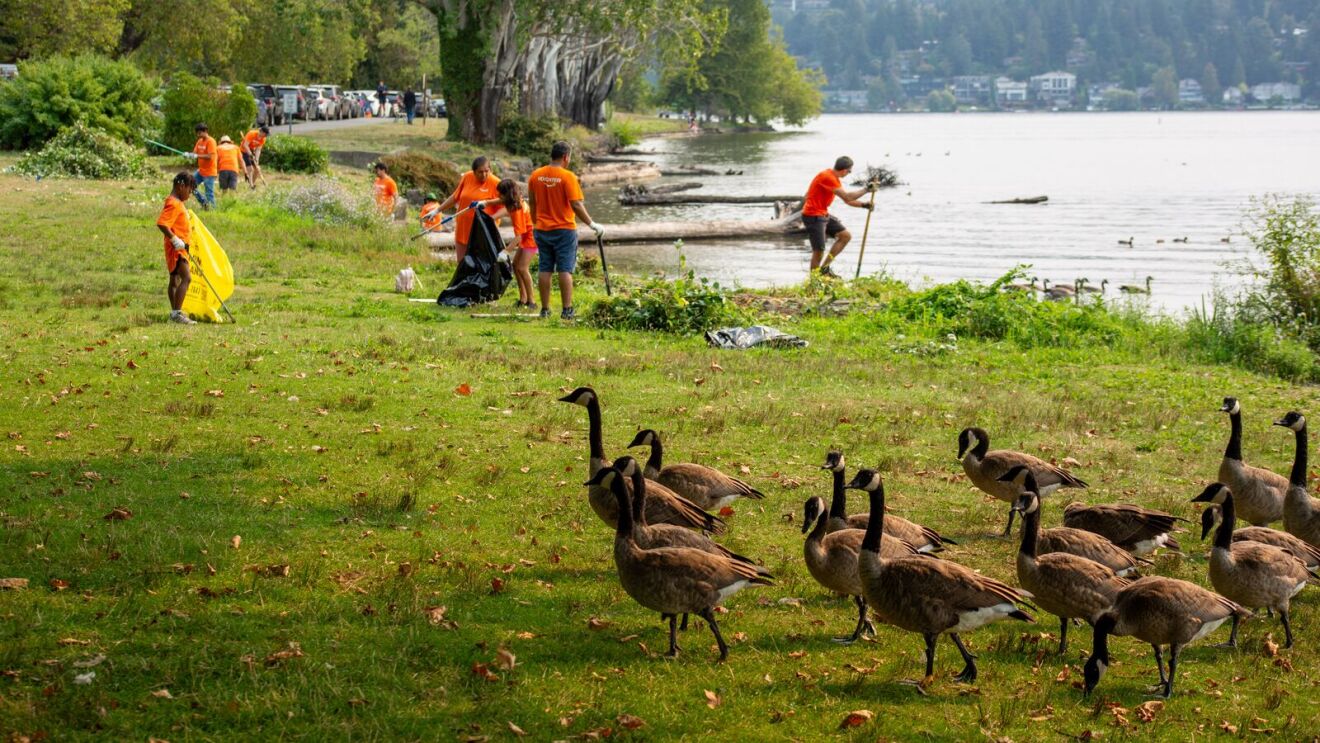 Amazon employees and their families participated in Amazon's fourth Parks Cleanup