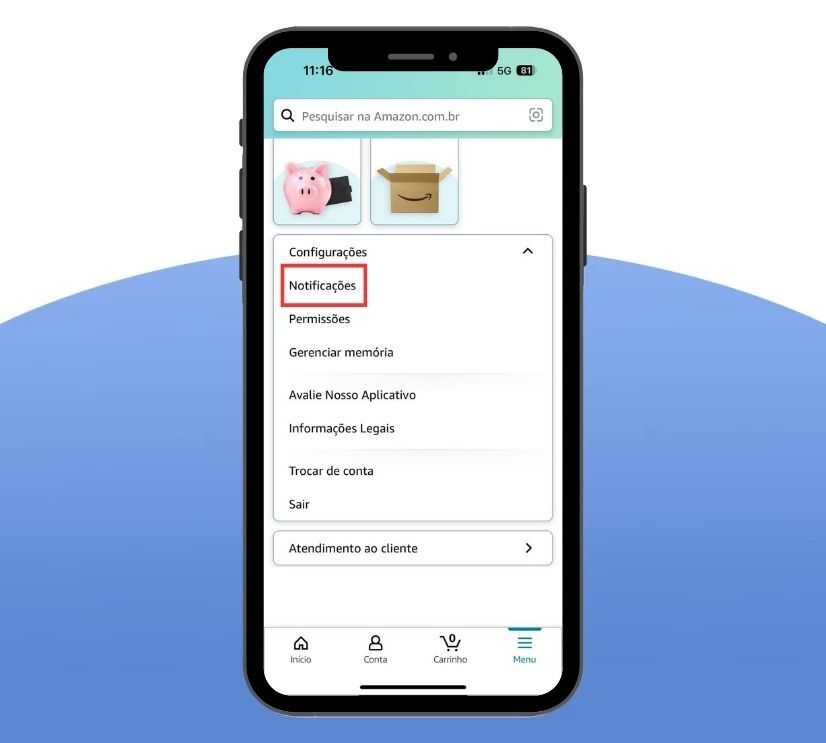 As notificações do app Amazon Shopping são personalizáveis