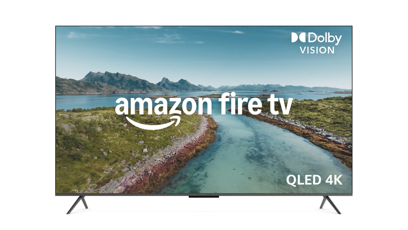 Amazon Fire TV QLED 4K display showcasing scenic mountain landscape