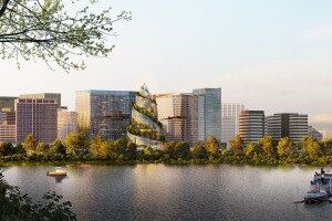 A rendering of Amazon's PenPlace campus in Arlington, Virginia. 