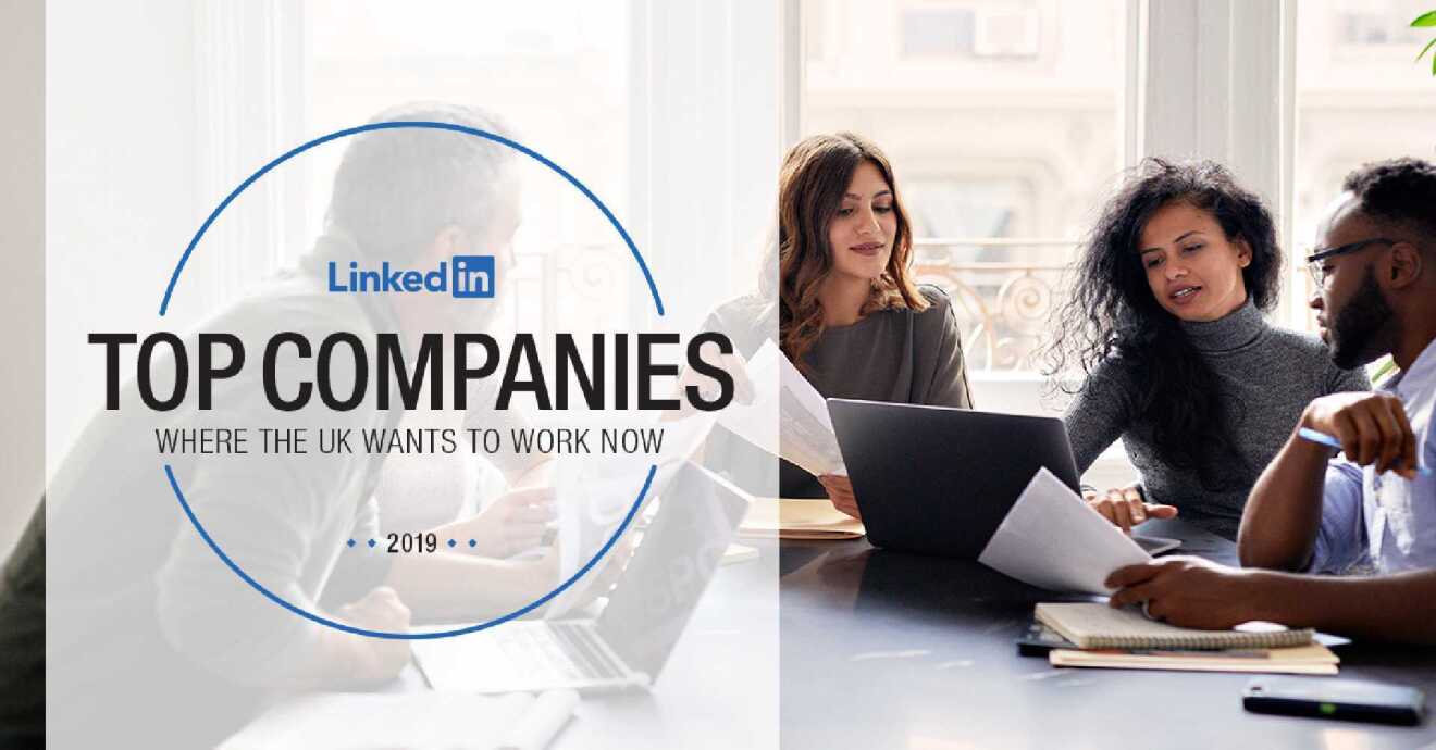 LinkedIn Top Companies 2019 List - initiative logo and a photo of employees working around a table with a laptop and notebooks